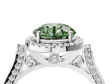 White gold Fancy Green Round  Halo Pave Split Shank Prong Setting Ring_30