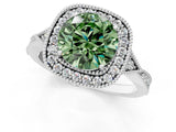 White gold Fancy Green Round  Halo Round Diamond Milgrain Pave Engagement Ring_10