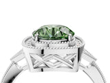 White gold Fancy Green Round  Halo Round Diamond Milgrain Pave Engagement Ring_13