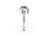 White gold Fancy Green Round  Halo Round Diamond Milgrain Pave Engagement Ring_15