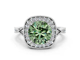 White gold Fancy Green Round  Halo Round Diamond Milgrain Pave Engagement Ring_3