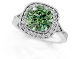 White gold Fancy Green Round  Halo Round Diamond Milgrain Pave Engagement Ring_4