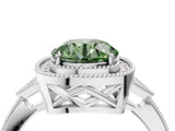 White gold Fancy Green Round  Halo Round Diamond Milgrain Pave Engagement Ring_7