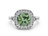 White gold Fancy Green Round  Halo Round Diamond Milgrain Pave Engagement Ring_9