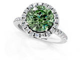 White gold Fancy Green Round  Halo Round Diamond Pavé Band Four-Prong Ring_4
