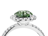 White gold Fancy Green Round  Halo Round Diamond Pavé Band Four-Prong Ring_7