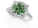 White gold Fancy Green Round  Halo Round Diamond Pave Band with Four-Prong Setting_51