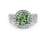 White gold Fancy Green Round  Halo Round Diamond Pave Band with Prong Setting_24