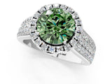White gold Fancy Green Round  Halo Round Diamond Pave Band with Prong Setting_25