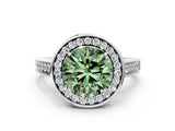 White gold Fancy Green Round  Halo Solitaire Diamond Ring with Pave Band and Bezel Setting_49