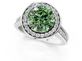 White gold Fancy Green Round  Halo Solitaire Diamond Ring with Pave Band and Bezel Setting_50