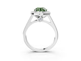 White gold Fancy Green Round  Halo Solitaire Diamond Ring with Pave Band and Bezel Setting_52