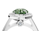 White gold Fancy Green Round  Halo Solitaire Diamond Ring with Pave Band and Bezel Setting_53