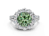 White gold Fancy Green Round  Halo Split Shank Diamond Engagement Ring with Pave Band and Four-Prong Setting_54