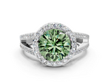 White gold Fancy Green Round  Halo Split Shank Diamond Ring with Four-Prong Setting_32