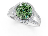 White gold Fancy Green Round  Halo Split Shank Diamond Ring with Four-Prong Setting_33