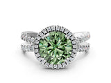 White gold Fancy Green Round  Halo Split Shank Diamond Ring with Pavé Setting_38