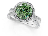 White gold Fancy Green Round  Halo Split Shank Diamond Ring with Pavé Setting_39