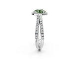 White gold Fancy Green Round  Halo Split Shank Diamond Ring with Pavé Setting_40
