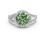White gold Fancy Green Round  Halo Split Shank Diamond Ring with Prong Setting_20