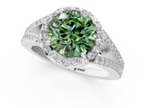 White gold Fancy Green Round  Halo Split Shank Diamond Ring with Prong Setting_21