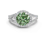 White gold Fancy Green Round  Halo Split Shank Pave Diamond Ring with Four-Prong Setting_48