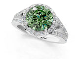 White gold Fancy Green Round  Halo Split Shank Pave Diamond Ring with Four-Prong Setting_50