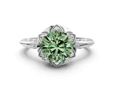 White gold Fancy Green Round  Halo Split Shank Pave Diamond Ring with Petal Prong Setting_32