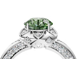 White gold Fancy Green Round  Halo Split Shank Pave Diamond Ring with Petal Prong Setting_36