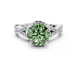 White gold Fancy Green Round  Halo Twist Band Solitaire Prong Setting Ring_62