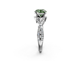 White gold Fancy Green Round  Halo Twist Band Solitaire Prong Setting Ring_64
