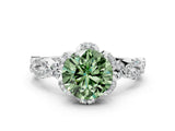 White gold Fancy Green Round  Halo Twist Band Solitaire Ring with Six-Prong Setting_3