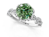 White gold Fancy Green Round  Halo Twist Band Solitaire Ring with Six-Prong Setting_4