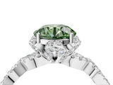 White gold Fancy Green Round  Halo Twist Band Solitaire Ring with Six-Prong Setting_7