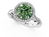 White gold Fancy Green Round  Halo Twist Band Solitaire Ring_21