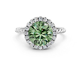 White gold Fancy Green Round  Halo Twisted Band Four-Prong Diamond Ring_20