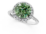 White gold Fancy Green Round  Halo Twisted Band Four-Prong Diamond Ring_21