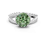 White gold Fancy Green Round  Halo Twisted Band Four-Prong Ring_32