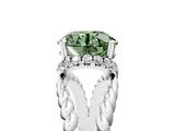 White gold Fancy Green Round  Halo Twisted Band Four-Prong Ring_36