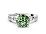 White gold Fancy Green Round  Milgrain Bezel Diamond Engagement Ring with Solitaire Prong Setting_137