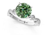 White gold Fancy Green Round  Milgrain Bezel Diamond Engagement Ring with Solitaire Prong Setting_138