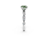 White gold Fancy Green Round  Milgrain Bezel Diamond Engagement Ring with Solitaire Prong Setting_139