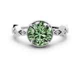 White gold Fancy Green Round  Milgrain Marquise Diamond Twist Band Ring_74