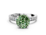 White gold Fancy Green Round  Milgrain Pave Diamond Engagement Ring with Four-Prong Setting_169