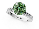 White gold Fancy Green Round  Milgrain Pave Diamond Engagement Ring with Four-Prong Setting_169