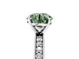 White gold Fancy Green Round  Milgrain Pave Diamond Engagement Ring with Four-Prong Setting_174