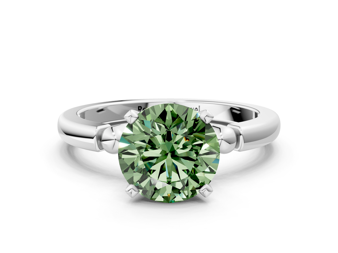 White gold Fancy Green Round  Solitaire Beaded Band with Four-Prong Setting_59