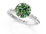 White gold Fancy Green Round  Solitaire Bezel Accent Diamond Engagement Ring with Beaded Band and Four-Prong Setting_51