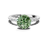 White gold Fancy Green Round  Solitaire Bezel Accent Diamond Engagement Ring with Beaded Band and Four-Prong Setting_60
