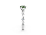 White gold Fancy Green Round  Solitaire Bezel-Set Diamond Ring with Beaded Band and Four-Prong Setting_52